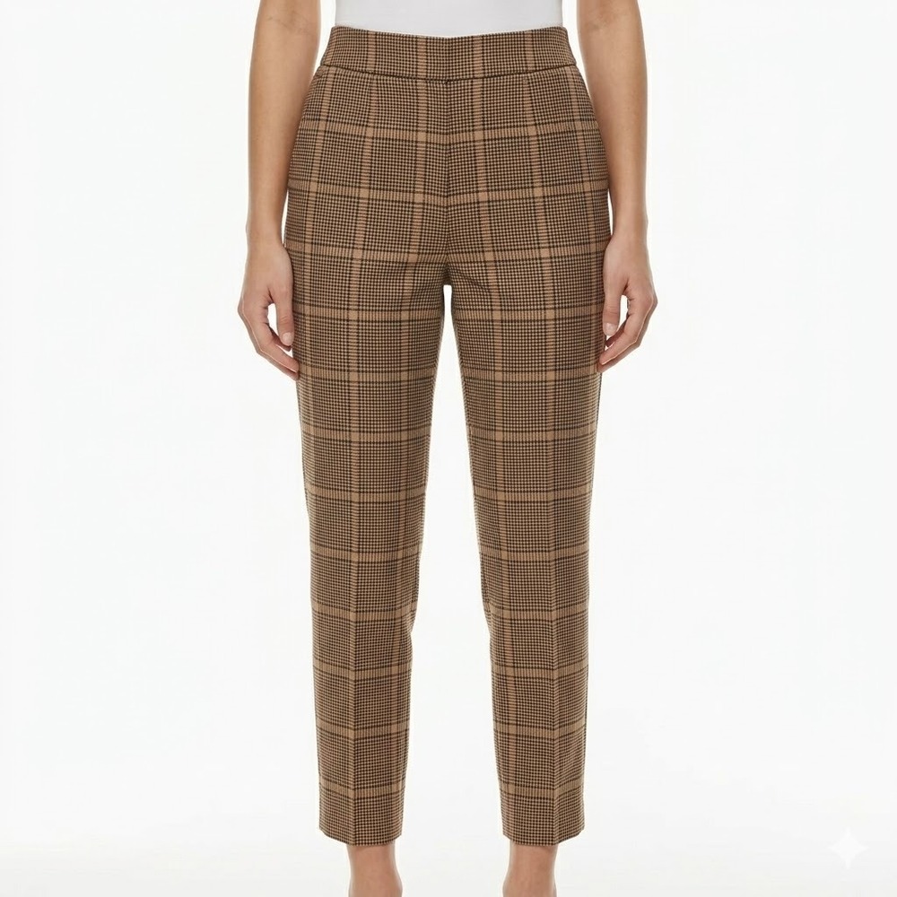 Babaton Atelier Plaid‎ Pull-On Tapered Trousers Women's 2 Brown Houndstooth